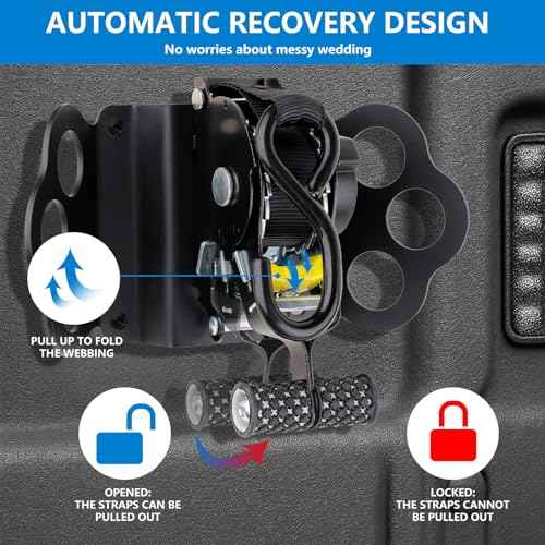 Retractable Ratchet Straps Compatible with 2015-2025 Ford F150 2Pcs Retractable Tie Down Straps Replacement for 2015-2025 Ford F-150 Accessories (Black)