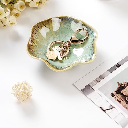 2PCS Lotus Leaf Shape Ring Holder Dish, Small Key Bowl, Ceramic Trinket Tray Jewelry Dish Organizing Necklace Earrings for Mom Friend Sister, All Jewelries Are NOT Included.White+Crystal Green. - color: White+Crystal Green-Lotus