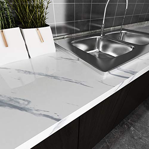 Livelynine Marble Contact Paper Peel and Stick Countertops Waterproof White Marble Wallpaper Counter Top Covers Kitchen Cabinet Wallpaper Self Adhesive Countertop Vinyl Wrap Desk Table 15.8x78.8