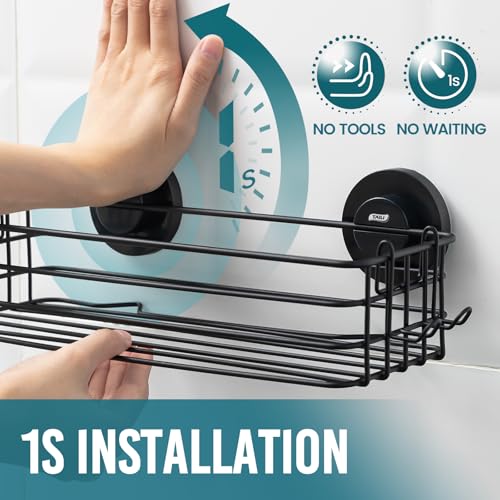TAILI Shower Caddy Suction Cup 2 Pack with Hooks & Soap holder, Heavy Duty Shower Organizer for Bathroom, No Drilling Bathroom Organizer with Large Capacity, Black Metal Storage Basket - style: 2×Black