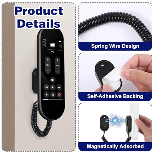 2Pcs Magnetic Remote Leash Control Holder with Spring Ropes Safely Secure TV Remotes & Small Items Retractable Anti-lost Rope Organizer with Adhesive for Projector TV Air Conditioner Remotes