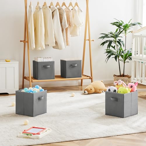 MAX Houser 6 Pack Foldable Fabric Storage Bins with Handles - Ideal for Closet Organization, Bedroom and Nursery (Grey, 10.5"x10.5"x11") - color: 14 dove Grey
