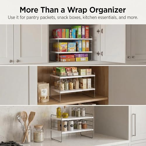 YAN & HIN 2 Pack Expandable Cabinet Organizer Shelf, 3-Tier Kitchen Cabinet Organizer for Tupperware & Food Container Storage, Adjustable Pantry Shelf Organizer for Bottles, Lids & Countertop - size: Set of 2