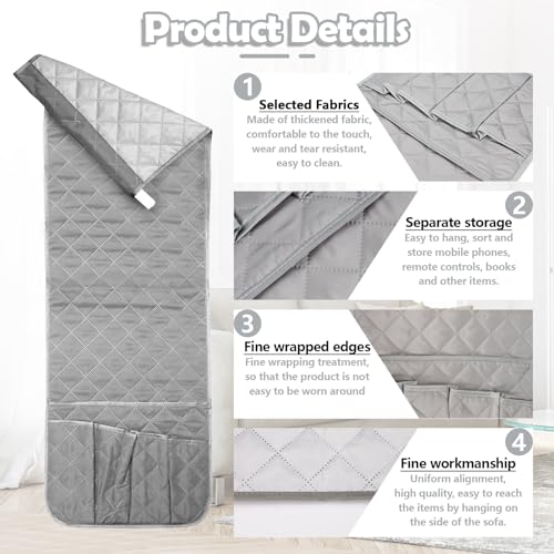 Huakaile Foldable Remote Control Holder Non-Slip Couch Sofa Chair Waterproof Armrest Organizer with 5 Pockets Armrest Organizer Couch Recliner Caddy Fits for Ipad, Phone, Magazines (Grey)