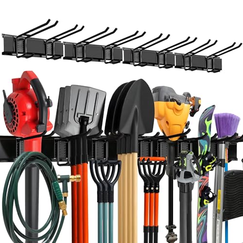 TIDYME Garage Wall Organizer | 64" Heavy-Duty Tool Storage Rack | Adjustable Double-Layer Hooks | 400 lbs Capacity | Carbon Steel Wall Mount Holder for Shovels, Rakes, Ladders & Power Tools - size: 64" (0 Shelves)