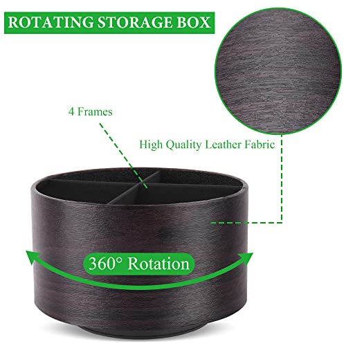 Hennaja Round Leather Art Supply Organizer,Remote Control Holder,360 Degree Spinning,Multi-Functional Pencil Holder,4 Compartments Desktop Stationary Organizer(1-Dark Brown2) - color: 1-Dark Brown2