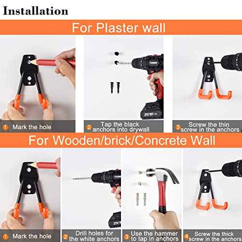 AOBEN Garage Hooks Heavy Duty, Steel Garage Storage Hooks, Utility Tool Hangers and Broom and Mop Holder Wall Mounted for Organizing Cleaning Tools, Mops, Garden Tools (S, 10 Pack)