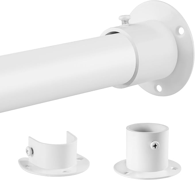 Closet Rods for Hanging Clothes, 1.3 Inch Diameter Heavy Duty Closet Rod 17-39 Inch Adjustable Clothes Hanging Bar Matte White Shower Curtain Rods for Closet, Wardrobes, Bathroom, Windows