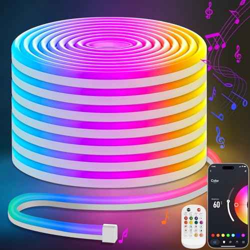 Lamomo LED Neon Rope Lights 32.8Ft, RGB LED Strip Lights Control with App/Remote, Music Sync Color Changing Waterproof Flexible Led Light Strip, Cuttable Gaming Neon Lights for Bedroom Indoor