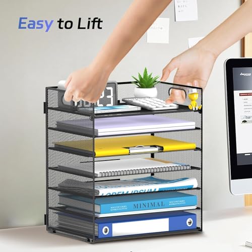 2 Pack 7 Tier Paper Organizer - Mesh Desktop File Holder with Handles for Office School Desk, Black - color: 2Pack Black