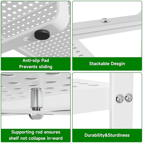 Expandable Kitchen Cabinet Shelf Organizer Rack Heavy Duty Metal Spice Rack Stackable Kitchen Counter Storage Shelf for Cabinet Pantry Bathroom (White- 16.5"-27" L x 8" W x 9.6" H - 2Pack) - color: White- 16.5"-27" L X 8" W X 9.6" H - 2pack