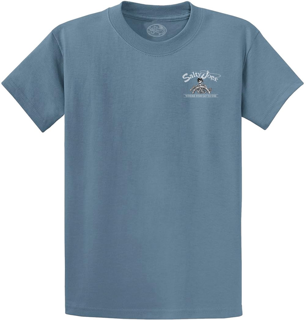 SALTY JOES Men's Back from the Depths Logo Heavyweight Short Sleeve Tee-XL-Stone Blue