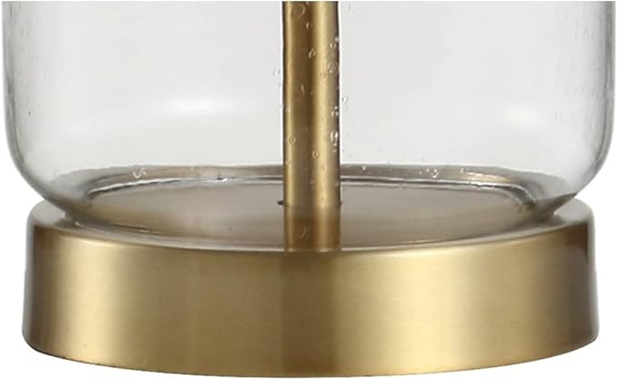 JONATHAN Y 19.5" Brass Gold and Clear Glass Table Lamp, Glam Transitional Bedside Lamp for Living Room Nightstand, White Linen Drum Shade, LED Bulb Included JYL1033A