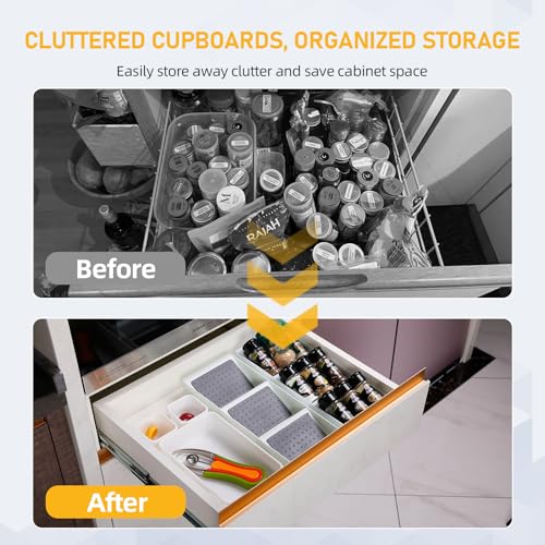 Spice Drawer Organizer,3 Tier Non-Slip Silicone Seasoning Jar Drawer Insert,Spice Rack Organization for Drawer,Spice jar holder for drawer,Kitchen Spice Rack Tray for Cabinet Countertop Makeup Storage - size: 1 Pack