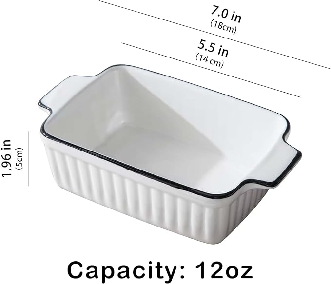 DLIM HOME 12 Oz Casserole Dish, Ceramic Baking Dishes Sets of 4, Small Casserole Dish with Handle, Porcelain Bakeware Sets, 5" Rectangular Baking Serving Dish for Casserole, Cakes, Dishwasher Oven Safe
