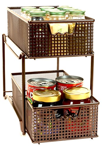 Deco Brothers 2 Tier Bathroom Storage Organizer with Pull-Out Drawer, Bronze - color: Bronze