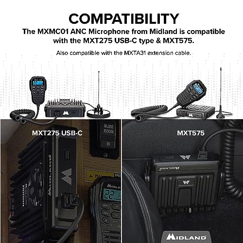 Midland ? MXMC01 | Replacement Microphone for MXT275 & MXT575 ? ANC Automatic Noise Canceling Electronic Microphone ? Off-Roading Loud and Open-Air Vehicle - GMRS Farming Overlanding