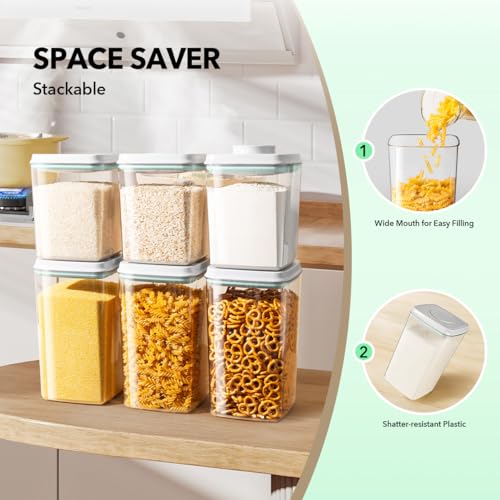 Food Storage Container Set 2.8 Qt ×2 with Lids, Airtight Pantry Canisters, BPA-Free Plastic Flour Sugar Storage Containers, One-Touch Press-to-Open Lids, Stackable Clear Jars for Rice, Cereal, Coffee - color: 2.8 Qt X 2