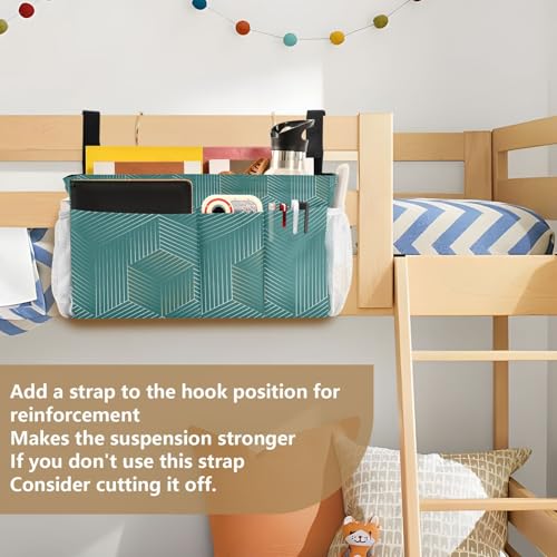 Bedside Caddy Hanging Bunk Bed Caddy Bed Organizer Hanging Pocket with 2 Hooks Bedside Storage Organizer Pocket Bag Holder Geometric Green - color: Geometric Green