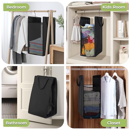 Fentec Hanging Laundry Hamper, Hanging Laundry Basket, Slim Laundry Hamper Bag with Handles, Portable Hanging Closet Hamper, Mesh Heavy Duty Hanging Laundry Bag (Black,1 Pack) - color: Black, size: 1 Pack-One section