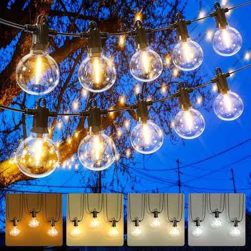 Outdoor String Lights, 100FT 4-Color LED Patio Lights with 50 Shatterproof G40 Globe Bulbs, Waterproof Hanging Lights for Outside, Backyard, Porch, Balcony, Gazebo, 2700K/3000K/4000K/6000K