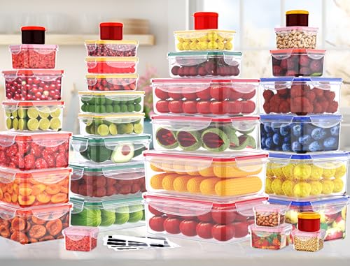 70 Pcs Large Food Storage Containers with Lids Airtight-2500ML to Small Box,Total 22812 ML Stackable Kitchen Bowls Set(35 Containers,35 Lids)-BPA Free Leak proof Plastic Boxes-Microwave safe - color: 70Pcs