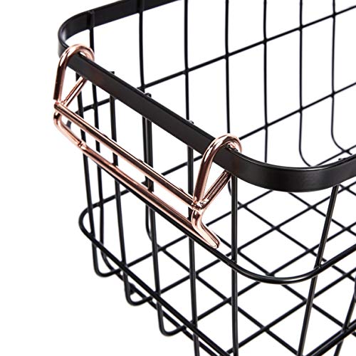 Amazon Basics Stackable Metal Wire Rectangular Storage Baskets for Kitchen, Bathroom or Pantry Organizing, 2 Count, Black