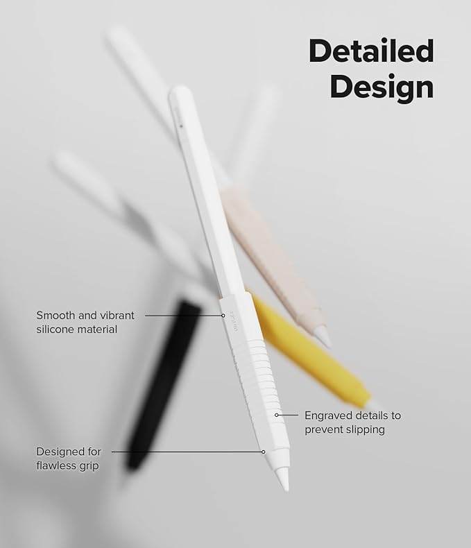 Ringke Silicone Drafting Grip Holder Compatible with Apple Pencil 2nd Generation, Apple Pencil USB-C and Apple Pencil Pro Case, Perfect Grip Silicone Protective Cover Sleeve Accessories - White
