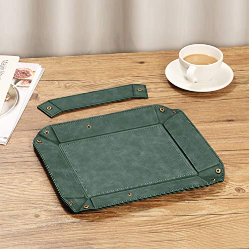 SITHON Valet Tray Desktop Storage Organizer, Removable 2 Compartments Catchall Tray Bedside Vanity Nightstand Caddy Holder Desk Storage Plate, Dark Green - color: Dark Green