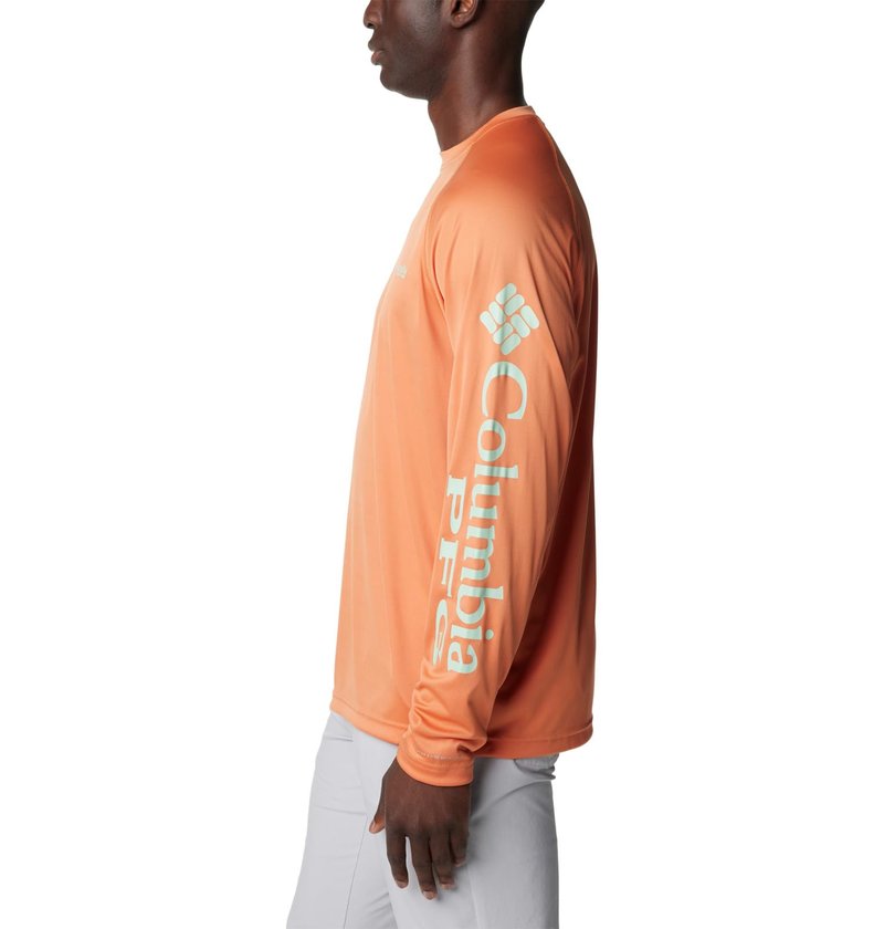 Columbia Men's Terminal Tackle Long Sleeve Fishing Shirt, Dusty Orange/New Mint Logo, Medium