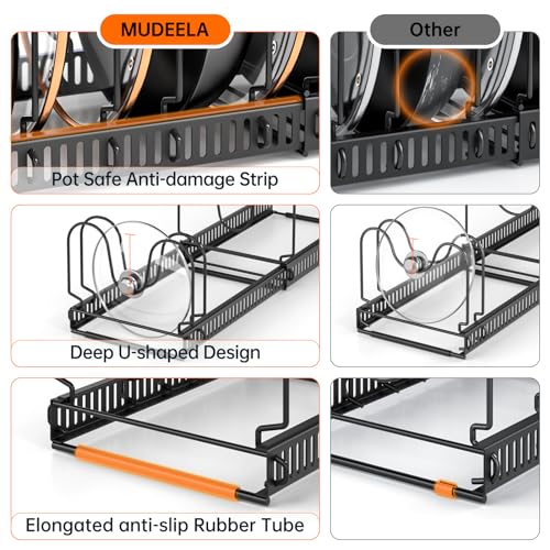 MUDEELA 2 Pack Pots and Pans Organizer Rack for under Cabinet, Expandable Pot Lid Kitchen Cabinet Organizer Holder with 10 Adjustable Compartment Cutting Board Organizer for Pan Lid, Bakeware Sheet - style: 2 Pack 10 Dividers-Black