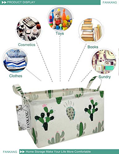 FANKANG Storage Basket,Nursery Hamper Canvas Laundry Basket Foldable with Waterproof PE Coating Storage, Office, Bedroom, Clothes,Toys (L, Rec-Cactus) - color: Rec-Cactus