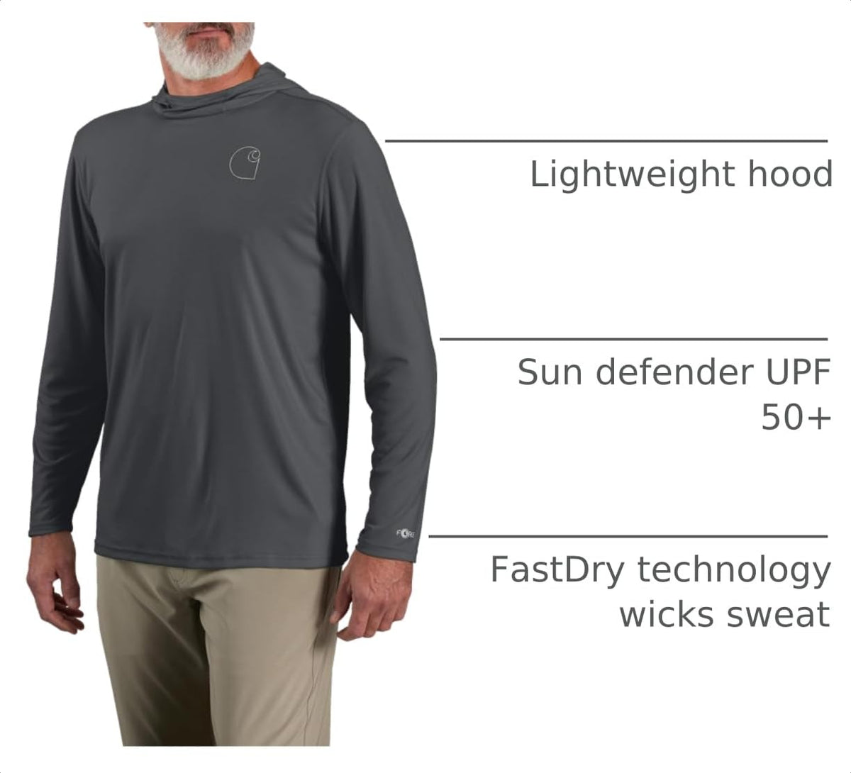 Carhartt Men's Force Sun Defender™ Lightweight Long-Sleeve Hooded Logo Graphic T-Shirt, Steel, Medium
