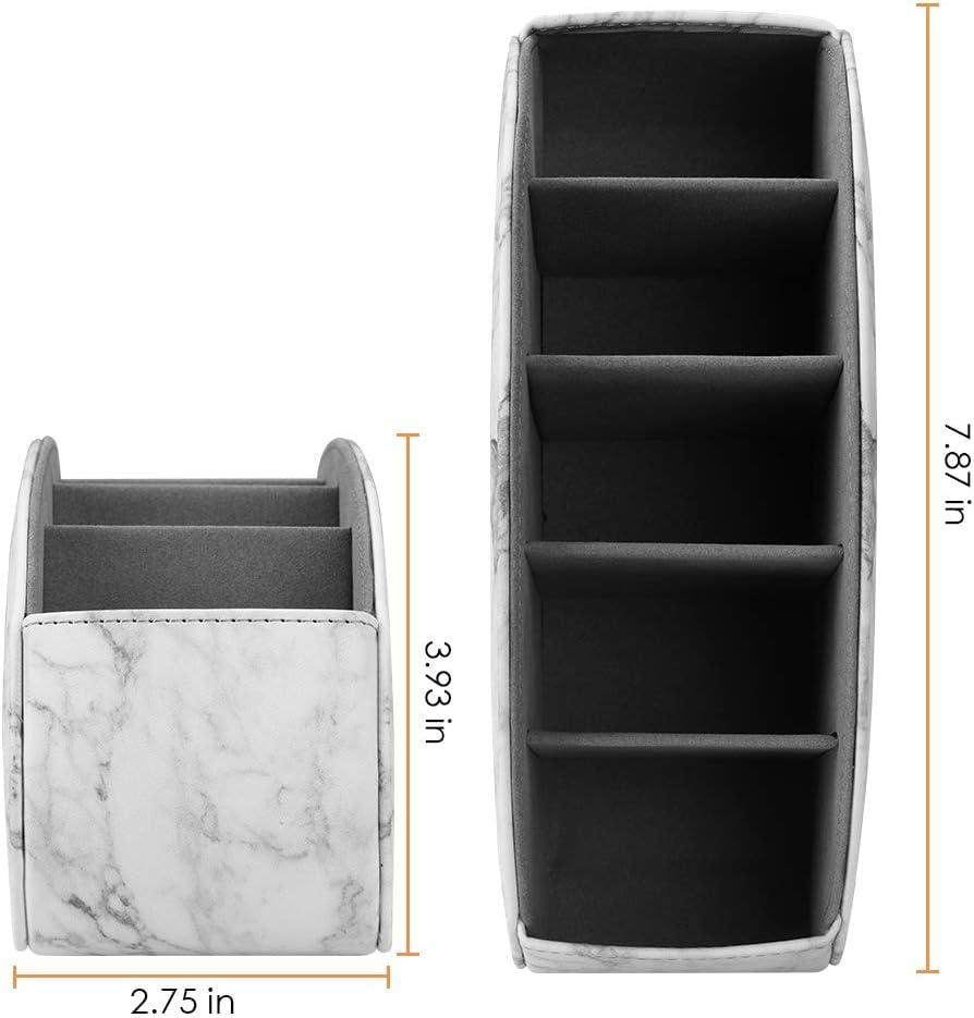 Remote Control Holder with 5 Compartments, PU Leather Remote Caddy Desktop Organizer for TV DVD Blu-Ray Media Player and Heater Controllers, Multifunction Tabletop Storage Box, White - color: White
