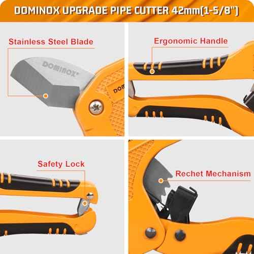 DOMINOX 1-5/8 Inch O.D. Ratchet-type PVC Pipe Cutter, Apply to PEX, PVC and PPR plastic hoses and Plumbing Pipe, Suitable for Home Working and Plumber
