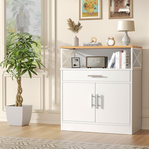 Shintenchi Kitchen Buffet Cabinet with Adjustable Shelf, Modern Kitchen Storage Cabinet,Farmhouse Coffee Bar Cabinet（White） - color: New White, size: 37.6"H