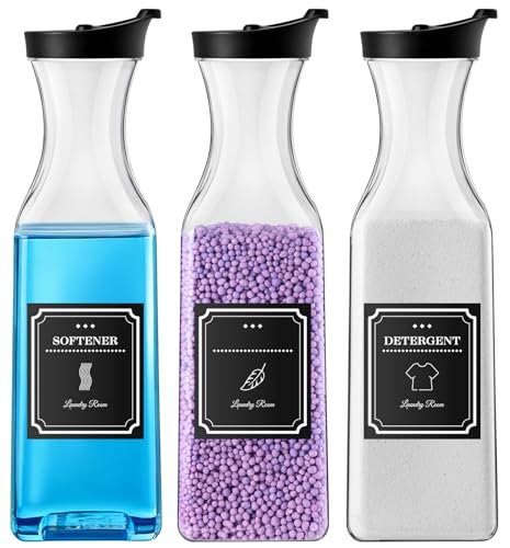 Laundry Detergent Dispenser,54oz Fabric Softener Dispenser,Plastic Liquid Laundry Detergent Container,Laundry Detergent Organizer for Laundry Room Organization with 4 Labels,3 Pack,Black - color: Black