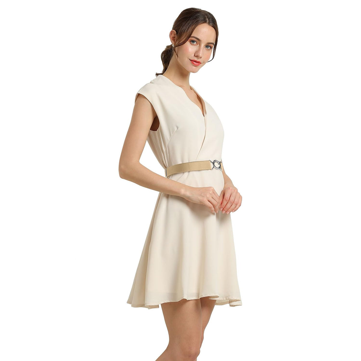 Falari Womens Stretch Belt Adjustable Web Belt Metal Buckle All Occasion Dress Belt - Beige