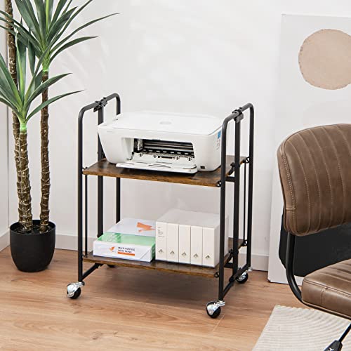 Giantex Foldable Storage Shelves with Wheels, No Assembly 2-Tier Rolling Cart, 2 of The Wheels Have Locks, Microwave Utility Cart Baker Rack, Portable Storage Rack w/Metal Frame, for Kitchen, RV - size: 27'' Tall