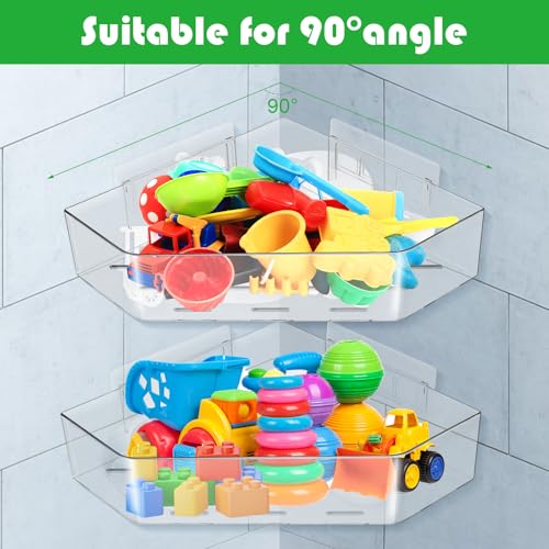 2 Pack Acrylic Corner Shower Caddy, Adhesive Shower Organizer Bathroom Organizer Shelves Bath Toy Holder Storage for Bathroom