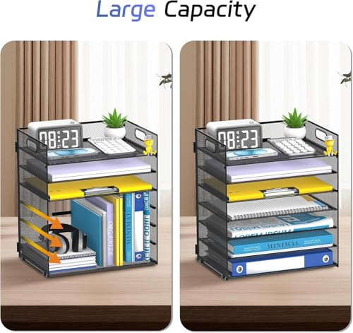 2 Pack 7 Tier Paper Organizer - Mesh Desktop File Holder with Handles for Office School Desk, Black - color: 2Pack Black