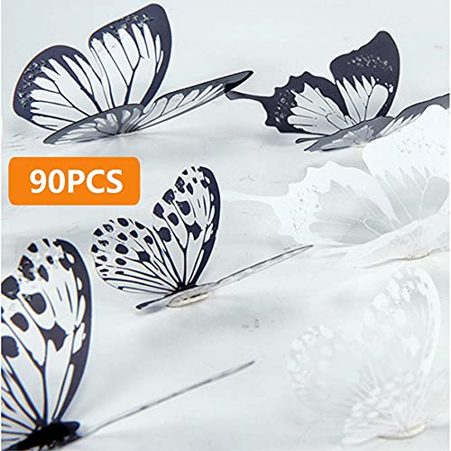 90PCS, 3D Butterfly Wall Decor,Decorative Butterflies for Decals,Black Decor Party Birthday Wedding Decoration Stickers for DIY Bedroom Living Room