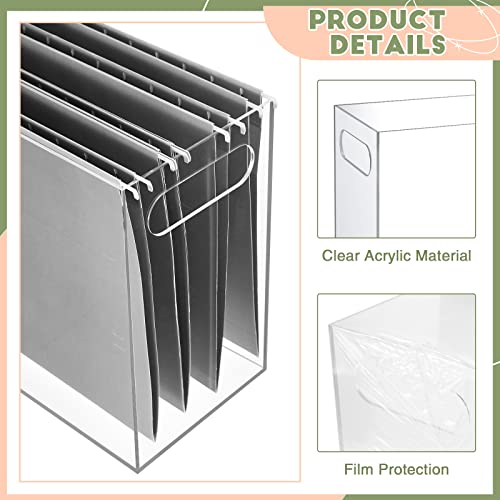 Thenshop 3 Pcs Acrylic File Organizer Acrylic Desktop File Box with Handle Hanging Folder Clear Holder Filing Box for Office Home School Letter Size Folder Storage, 12.2 x 5.5 x 9.4 Inch