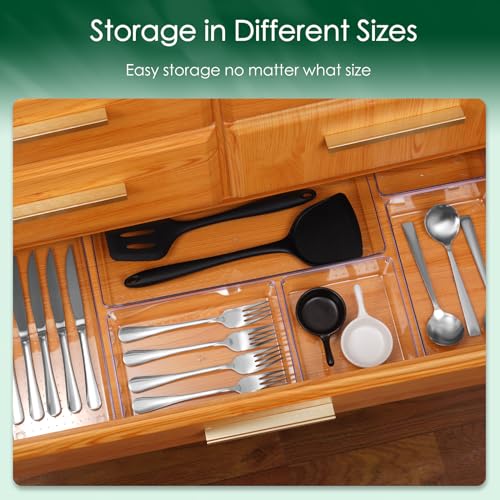 Criusia Drawer Organizer Set, Acrylic Non Slip Non Cracking Kitchen Drawer Storage Tray Large Size Divider, Multifunctional Storage for Cosmetics, Bathroom, Tools, Kitchen and Office (8 PACK) - size: 8 PACK