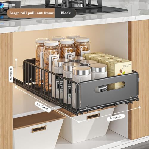 Pull Out Cabinet Organizer, Slide Out Cabinet Organizer Heavy-Duty Carbon Steel Expandable Drawer Adjustable Sliding Shelf Under Sink Rack Shelf for Kitchen Pantry Bathroom Closet - color: black small 2pcs