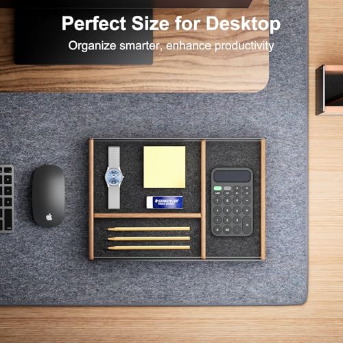 UPERGO Desk Drawer Organizer Tray, Mens Valet Made of Aluminum and Walnut, Aesthetic Desk Accessories for Office Home Supplies