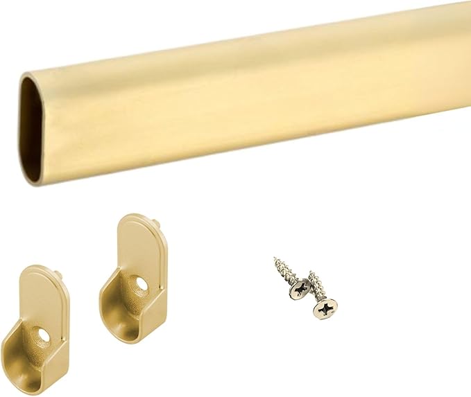 Oval Closet Rod CUSTOM CUT TO SIZE. Up to 92 inches long! Choose Finish. Includes End Supports.