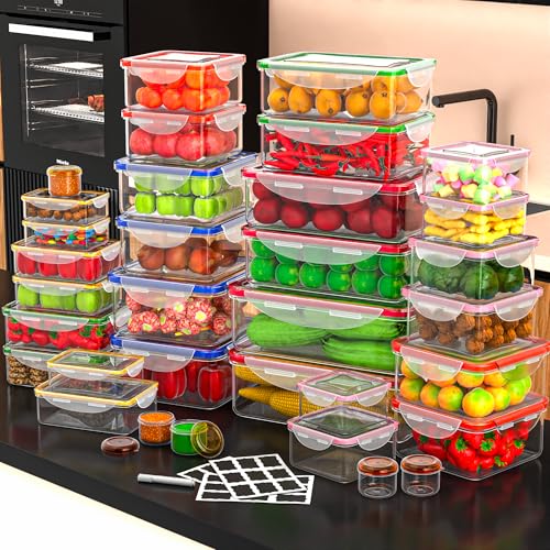70 Pcs Large Food Storage Containers with Lids Airtight-2500ML to Small Box,Total 22812 ML Stackable Kitchen Bowls Set(35 Containers,35 Lids)-BPA Free Leak proof Plastic Boxes-Microwave safe - color: 70Pcs