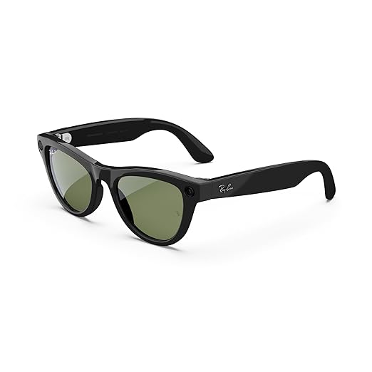 Ray-Ban Meta (Gen 1), Skyler, Shiny Black | Smart AI Glasses for Men, Women — 12 MP Camera, Open-Ear Speakers for Audio, Video Recording and Bluetooth — Polarized Green Lenses — Wearable Technology