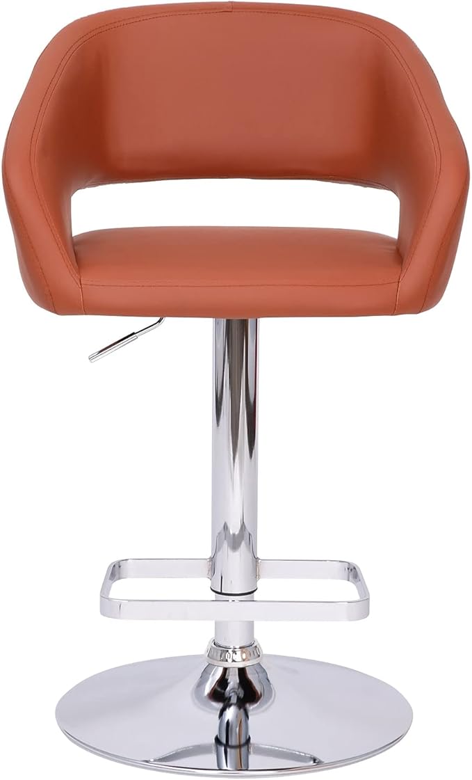 Flash Furniture Erik Comfortable & Stylish Contemporary Barstool with Rounded Mid-Back and Foot Rest, Adjustable Height - Cognac Vinyl with Chrome Base